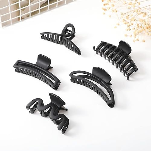 Miniatura 5 de 5 pinzas de pelo grandes para cabello grueso, pinzas de pelo grandes de plátano para mujeres, antideslizantes, de sujeción fuerte (negro mate)