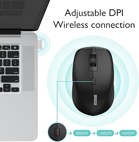 Miniatura 2 de Mouse inalámbrico para portátil, mouse portátil con alfombrilla de mouse de 2.4 GBT ergonómico para uso de mano derecha o izquierda, 3 DPI