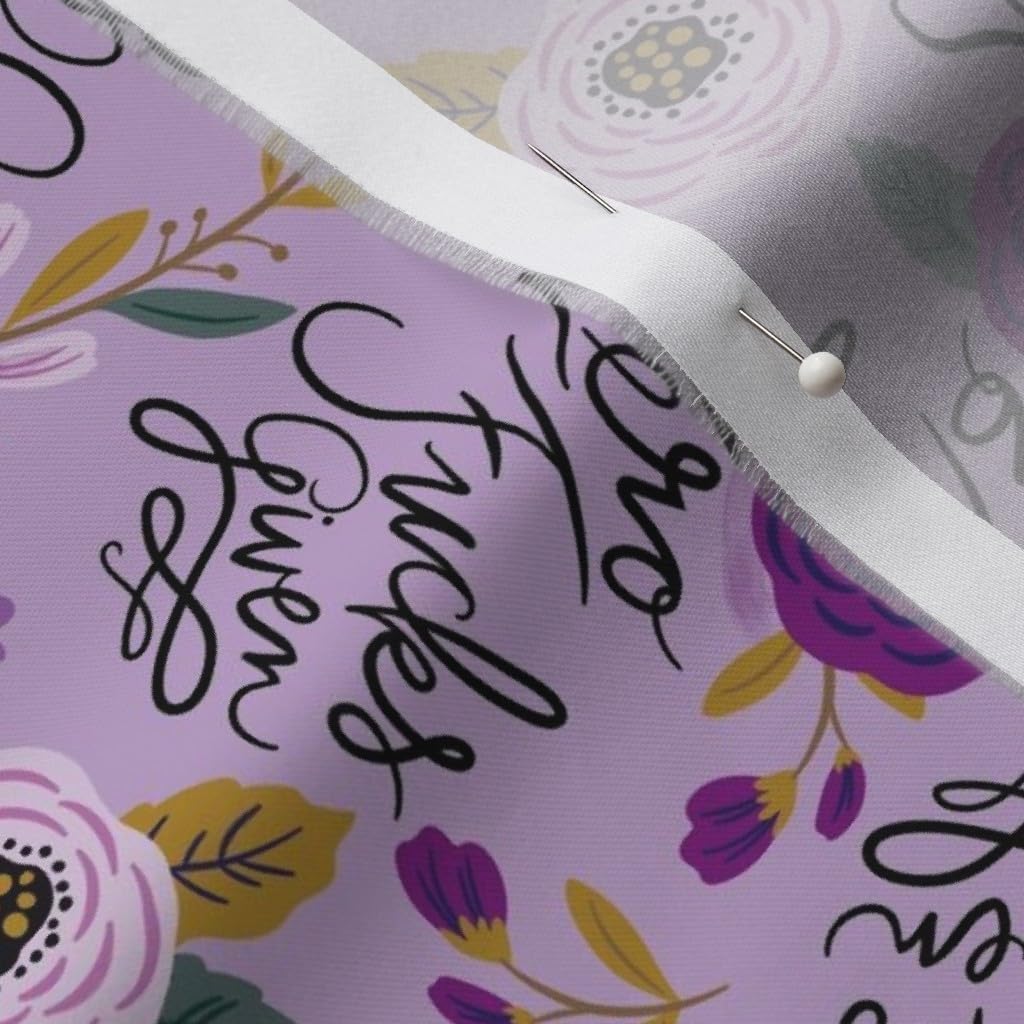 Spoonflower Fabric - Small Purple Flowers Floral Roses Lettering Pretty Feminine Profanity Printed on Organic Cotton Sateen Fabric by The Yard - Sewing Quilting Apparel Home Decor