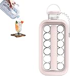 Bouilloire de boules de glace en silicone portable, 2-in-1 Bouteille pliable en cube de glace, Moule à grande surface ronde en similicuir, fabricant de boules de glace sans fuite pour le café glacé, Voyage, Camping, Home Bar (A)