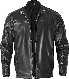 Maiyifu-GJ Men Stand Collar Faux Leather Jacket PU Vintage Zip Up Motorcycle Coat Casual Lightweight Slim Fit Bomber Outwear (Black,3X-Large)