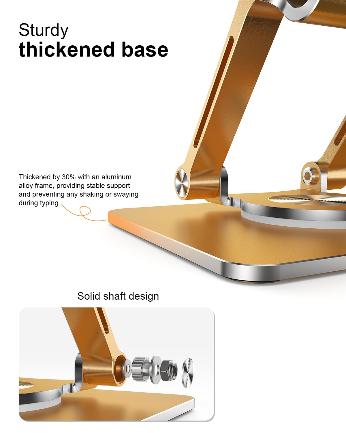 Orlian Soporte para tablet con base giratoria de 360° gruesa, soporte de aluminio ajustable de doble varilla para todos los iPad de 5.8 a 12.9 pulgadas, iPad, Samsung, tablet, Kindle E-Reader y más