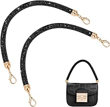 PH PandaHall 2 x Rhinestone Handbag Straps, 12" Short Handles, Round Wallet Strap, Black Replacement Strap, Glitter Chain with Gold Lobster Clasp, for