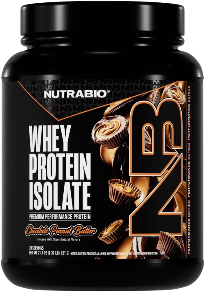 NutraBio 100% Whey Protein Isolate Protein Powder, 25g Protein with Complete Amino Acid Profile, Non-GMO, Soy & Gluten Free,Low Carb,Low Calorie Whey Protein Powder,Chocolate Peanut Butter,20 Servings