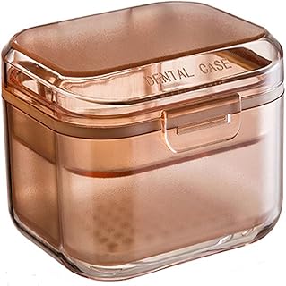 Retainer Case Denture Bath Case Three Layer Design Container with Dental Braces Cleaning Accessories for Travel (Orange)