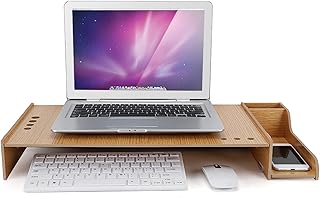 Wooden Monitor Stand Riser,Monitor Riser with Storage Box,Computer Riser for Laptop, PC, Printer, DIY Office Computer Monitor Stand for Home & Office (Cherry Wood Color)