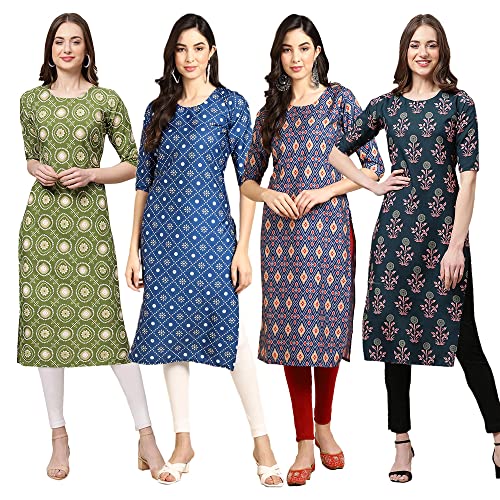 Image of Pinkmint Women's Crepe Digital Print Straight Kurta (Pack of 4)