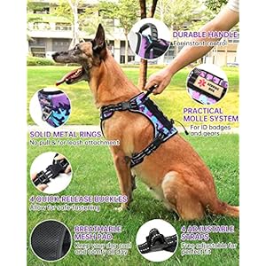 Hotsky Tactical Dog Harness for Large Dogs No Pull Adjustable Military Service Dog Vest Reflective Pet Harness with Control Handle Molle Loop Panels for Training Walking Running(Purple Camo, L)