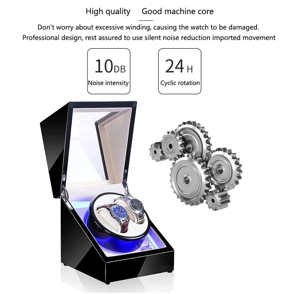 Watch Double Automatic Watch Winder Box LED Switch 5-Speed Adjustment Mode Wooden Luxury Storage Case for 2 Wrist Watches (D)