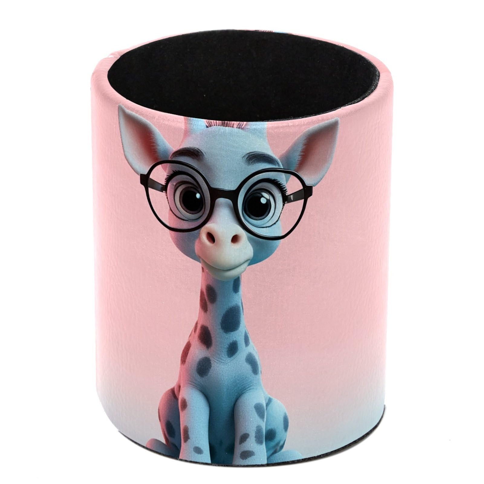 HEOEH Cute Giraffe Pen Holder for Desk, PU Leather Pencil Holder Pen Cup Marker Holder Makeup Brush Holders, Desk Accessories & Workspace Organizers for Home, Office