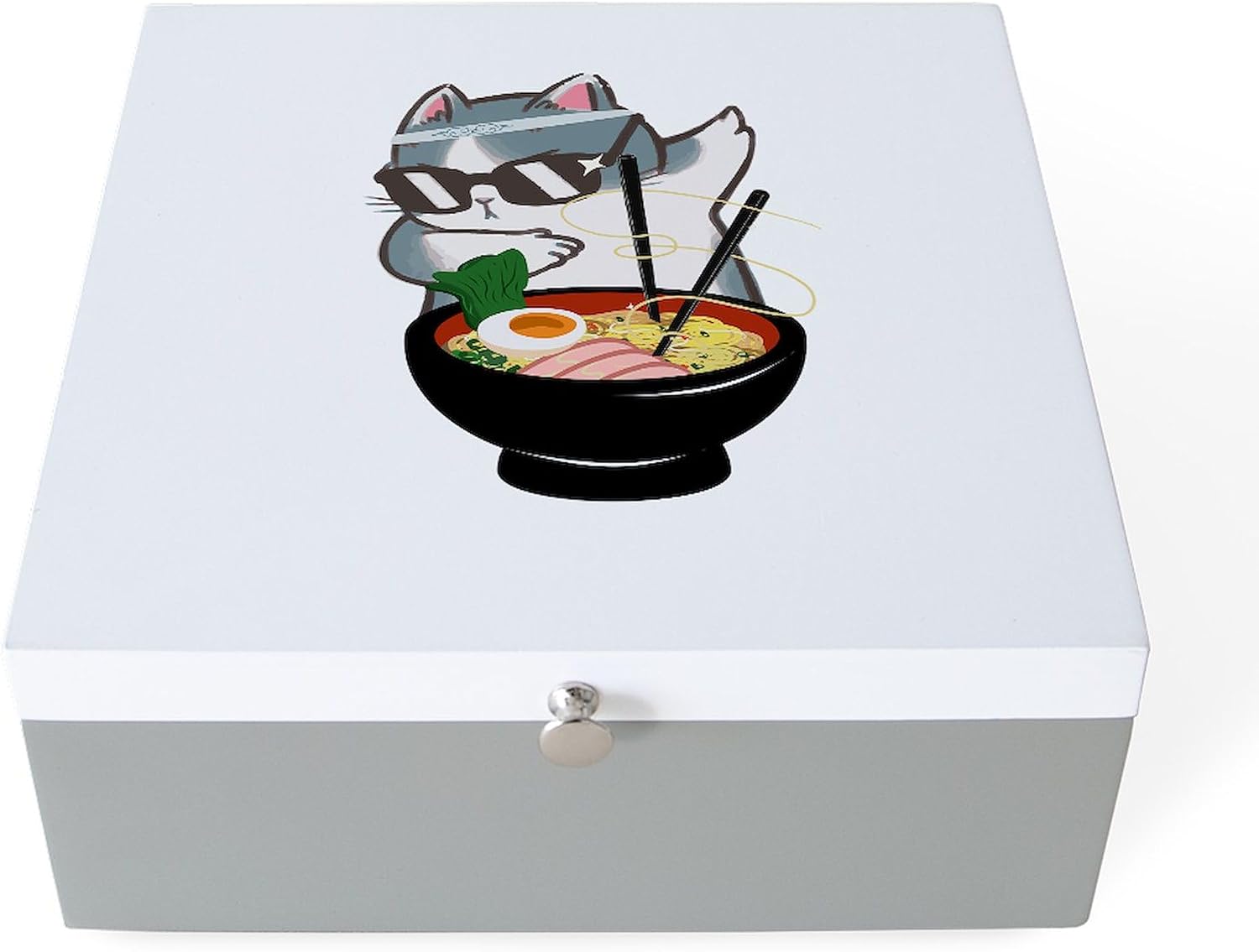 CafePress Funny Kawaii Cute Foodie Ramen Cat Mirrored Jewelry Box, 7"x7"x3"