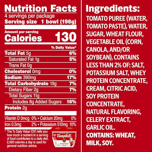 Image of Campbell's Creamy Tomato Soup, 7 Oz Microwavable Bowl (Pack of 16)