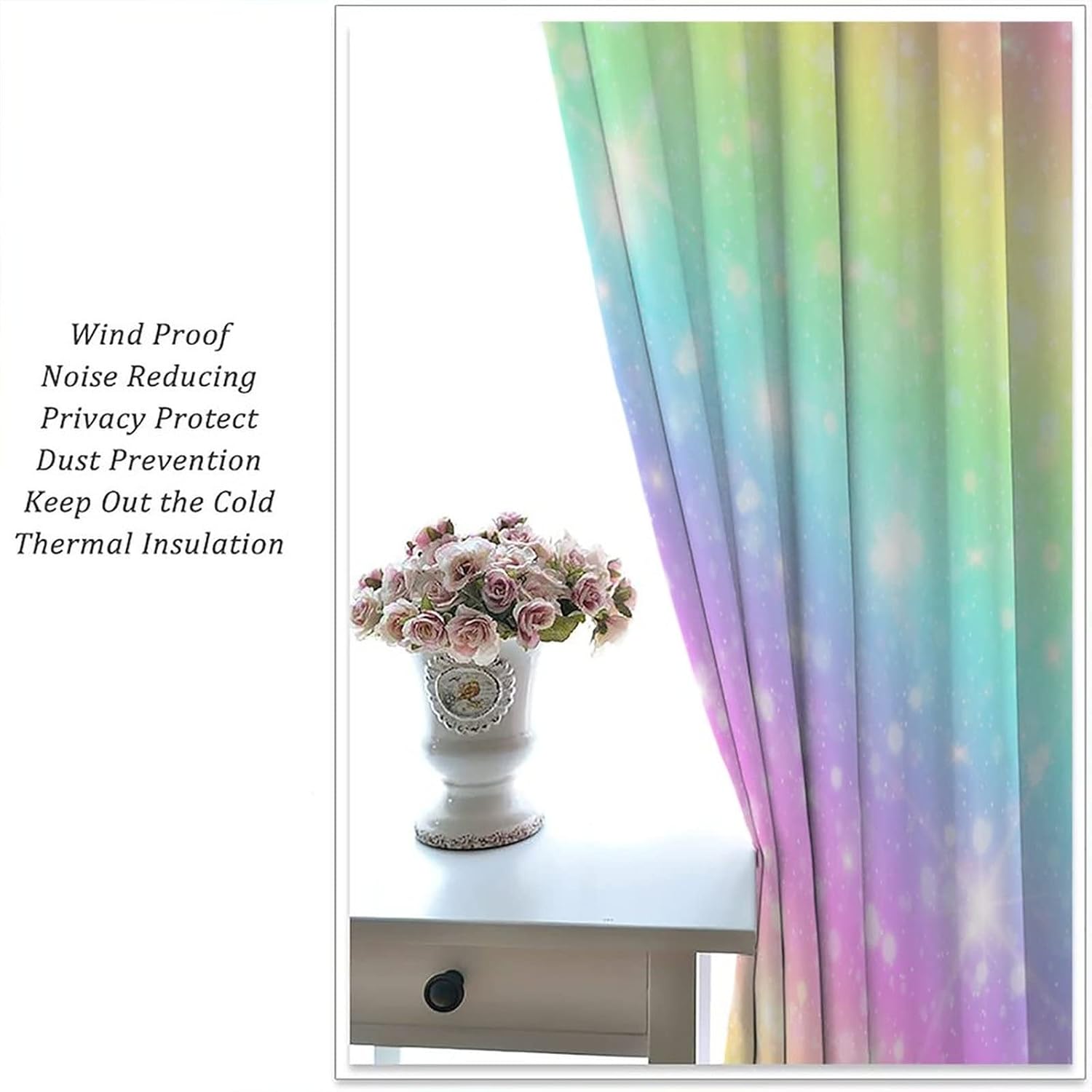 Rainbow Window Curtains,Colorful Fantasy Rainbow Stars Print Curtains,Dream Theme Rod Pocket Window Drapes for Nursery Kids Girls Bedroom Decor,2 Panel Set W63xL63in