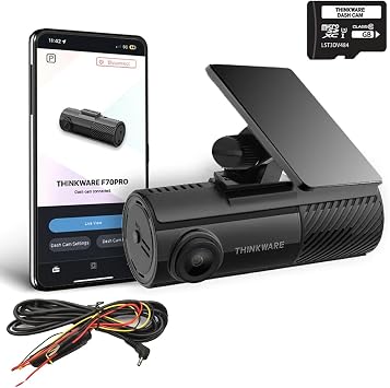 Thinkware F70 PRO Dash Cam Full 1080p Front Car Camera Dashcam - Wi-Fi, Bluetooth, Parking Mode, Includes 32GB SD Card, Hardwire Car Charger