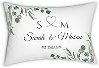 Vista 22 de Funda de almohada personalizada para boda con nombres de la pareja y fecha personalizada, almohada con monograma para aniversario de boda