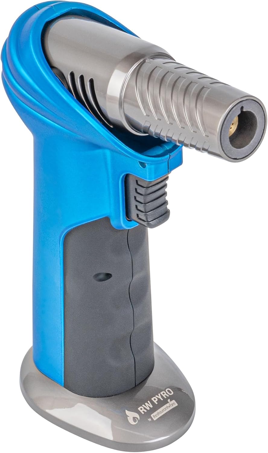 Restaurantware Kitchen Torch 1 Count 4.3 x 2.7 x 5.9 Inches Adjustable Culinary Torch Butane Flame Zinc Alloy Safety Lock Blue