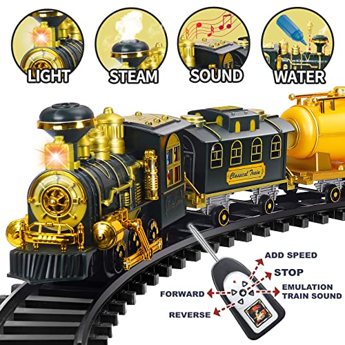 Juqu Train Sets For Boys,Remote Control Electric Train Toys With Dinosaurs Battery-Powered Steam Locomotive Engine With Sounds And Light, Carriages&Tracks,Xmas Gifts For Age 3 4 5 6 7 8+Kids #TOP1
