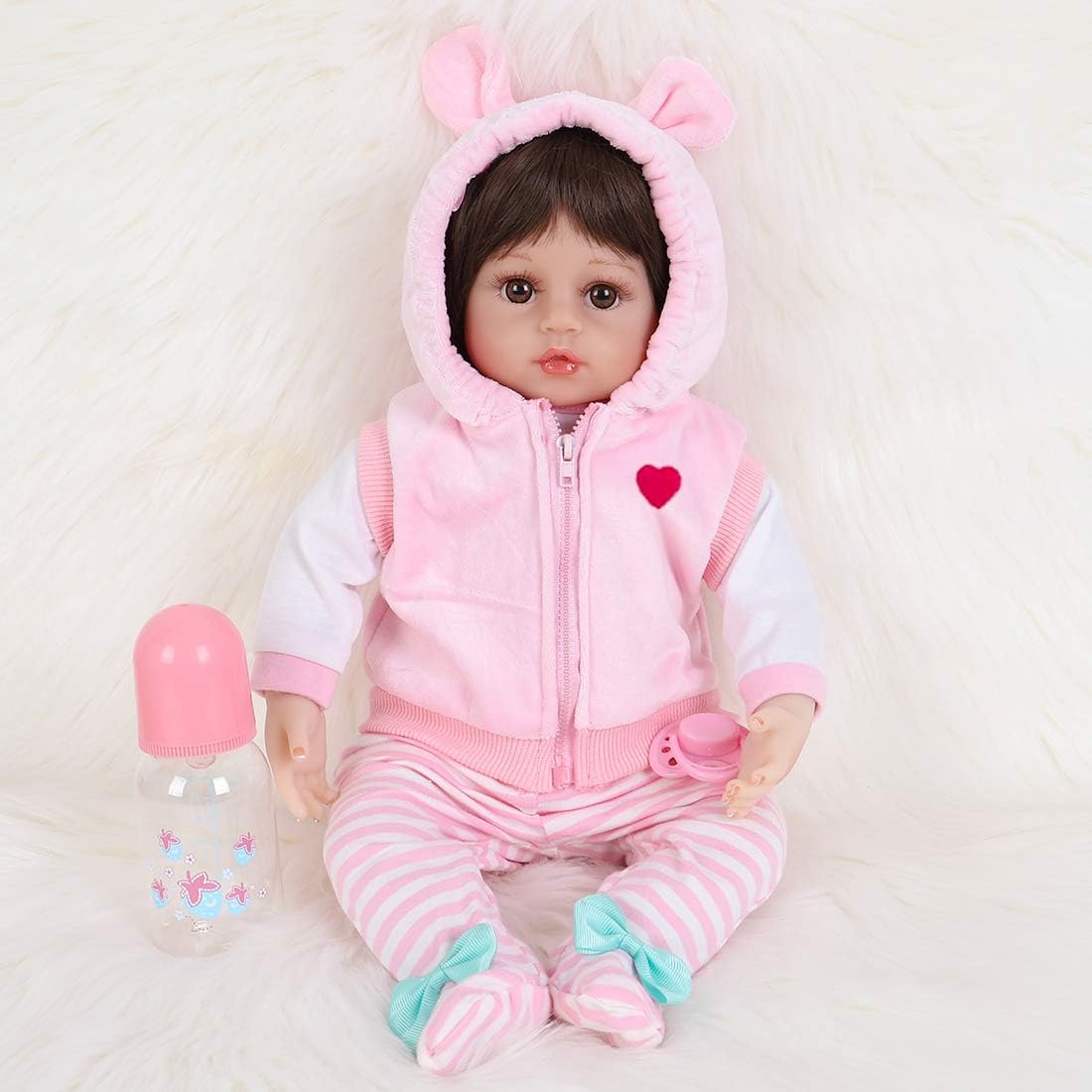 ENADOLL Lifelike Reborn Baby Dolls - Realistic Baby Doll 16 inch Newborn Girl Doll with Feeding Accessories Gift Set (Pink Vest)