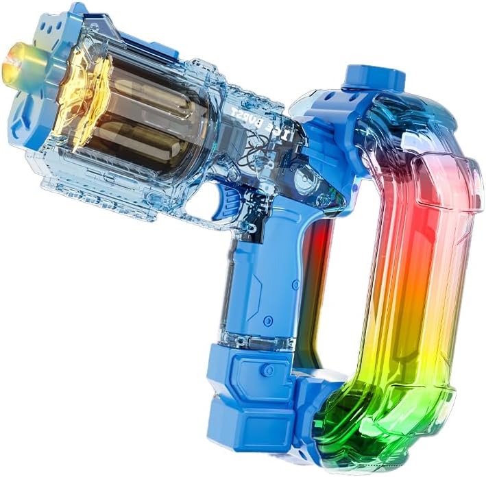 Revolver Electric Water Gun, LED Light Up Automatic Water Blaster with Rotating Cylinder, 8M Long Range, Large Capacity Ring Tank, Summer Pool Beach Party Toy for Kids Adults (Blue)