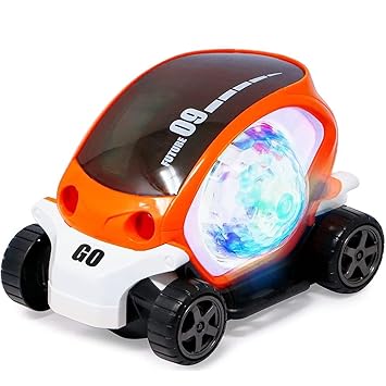 Kiddie Galaxia Stunt Car 360 Degree Rotating Stunt Car Bump and Go Toy with 4D Lights & Sounds Musical Car Toy for Kids 09 Future Car (Pack of 1) (Multicolor)