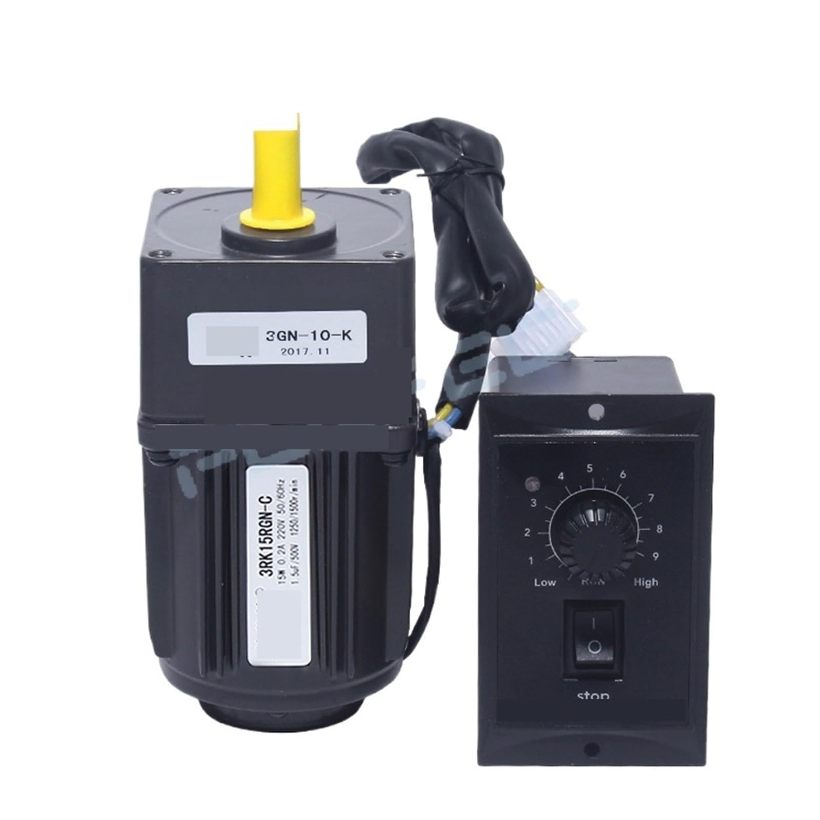 Motores con Engranajes de CA 3RK15GN-C, 220V, 15W, Motor asíncrono monofásico, Eje de Motor de 10mm + Controlador de Velocidad 50/60hz(12.5K(100 RPM))