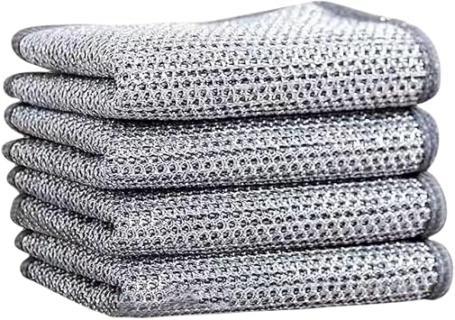 Non-Scratch Wire Kitchen Dish Rags, 4Pcs Soft Wire Dishcloths for Washing Dishes Non-Stick Cookware, Sinks, Counter, Stove Tops, Easy Rinsing, Machine Washable