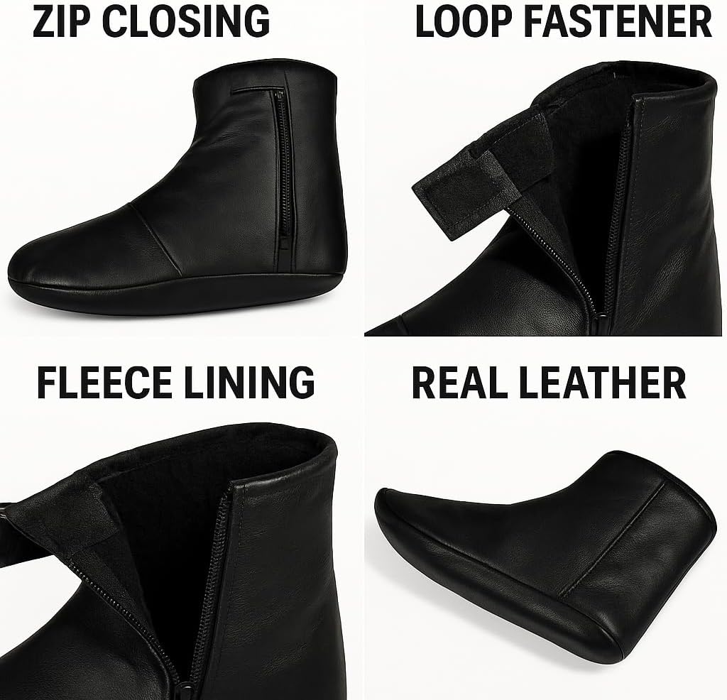 Men's Women's Unisex Real Halal Sheep Skin Leather Black Socks Khuffs Hajj Umrah with Fleece Lined Sizes 5 to 12 - Image 2