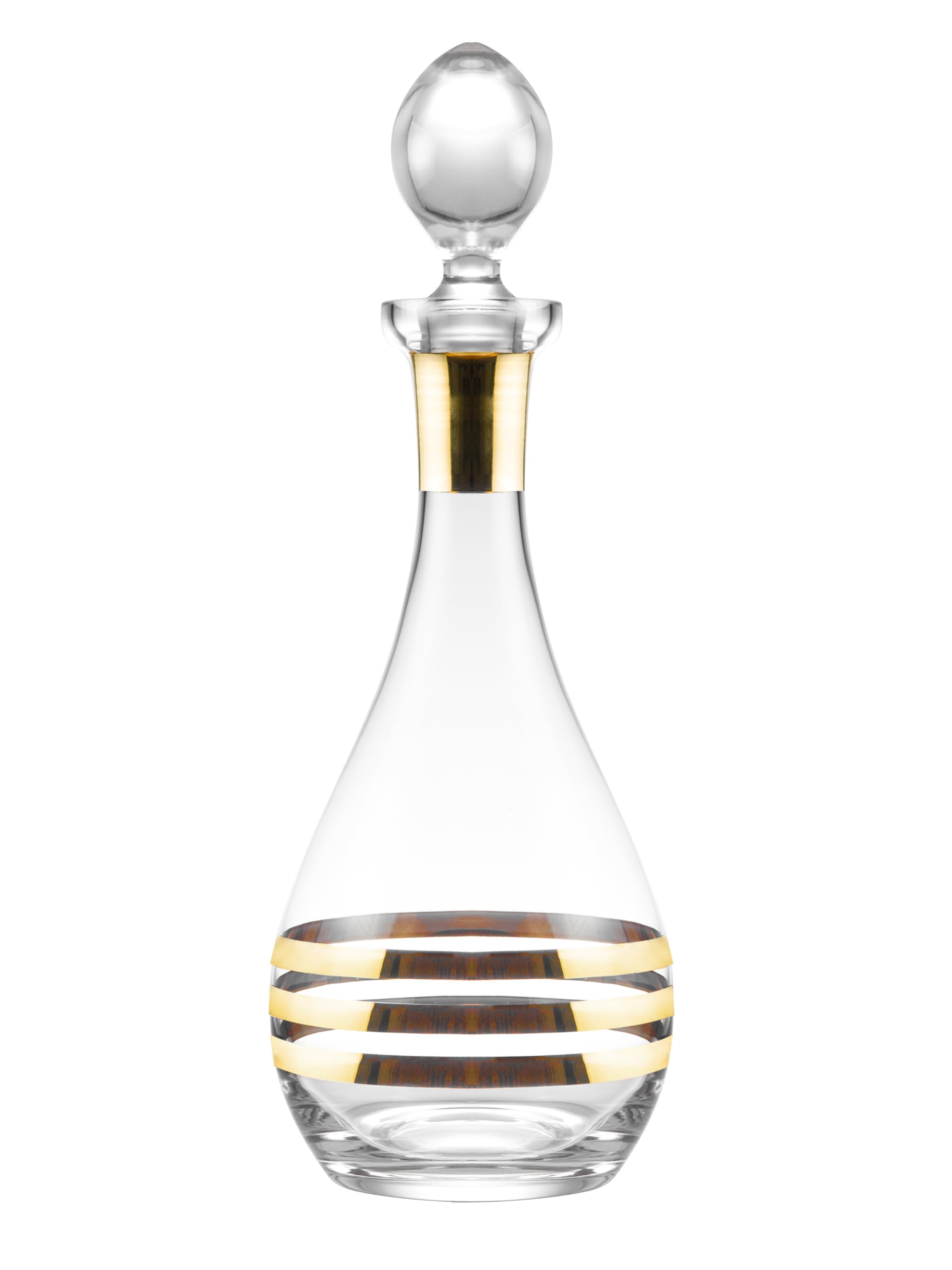 Barski - Decantador de vino de cristal con tapón - jarra - para rojo - blanco - vino - diseño de rayas dorado - cristal de 40 onzas - fabricado en Europa - por Barski