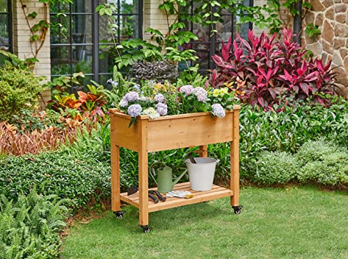 Yaheetech Hochbeet mit Rollen & Ablageboden, Pflanzkasten Pflanztrog Blumenkübel Kräuterbeet aus Holz, Pflanzbeet für Garten, Balkon & Terrasse, 87 x 47 x 83,5 cm
