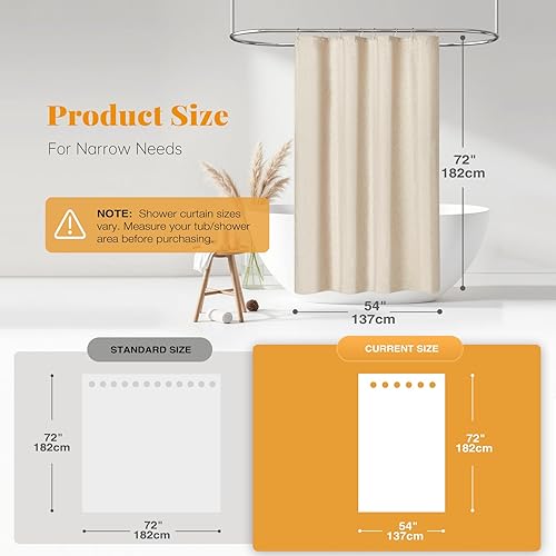 Miniatura 3 de BTTN Cortina de ducha de tela de 54 x 72 pulgadas de largo, juego de cortinas de ducha texturizadas de lino resistente con 10 ganchos de plástico,