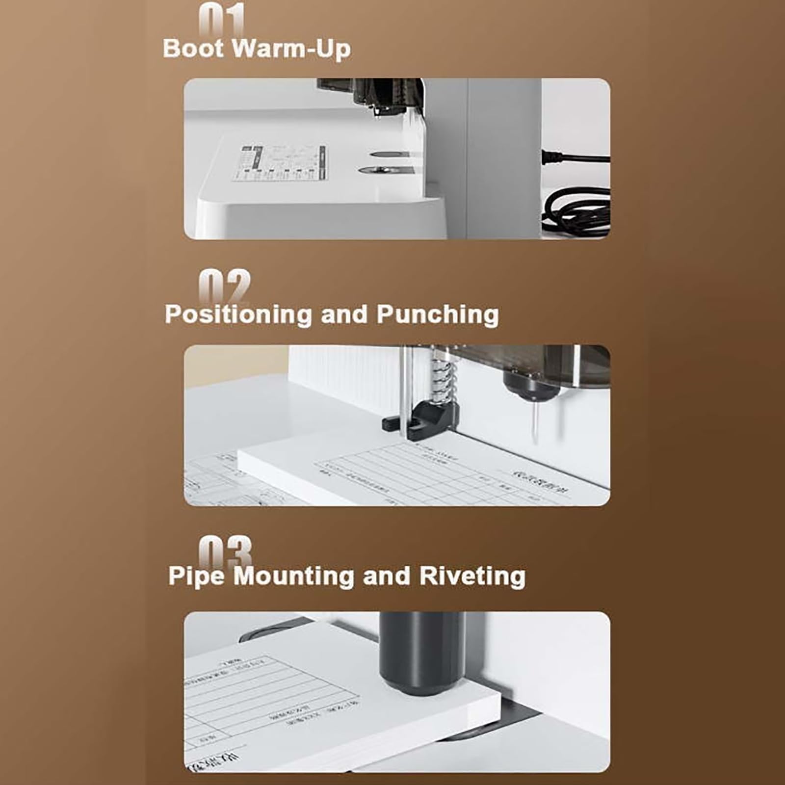 Rilegatrice Manuale con perforatrice, Spessore Massimo di Rilegatura 50 mm, Pannello Touch Intelligente, Raccoglitore per buoni contabili per Ufficio.