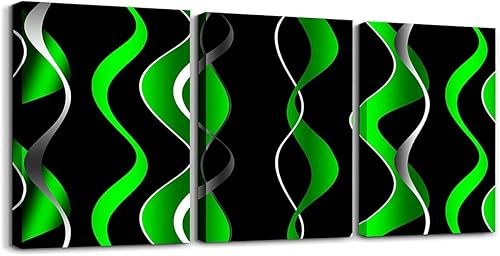 Feelyou Green Stripe Office Decorations Artwork Boys Retro Stripe Swirl Line Art Painting Geometric Pastel Gradient Stripes Picture Wall Decor Lines