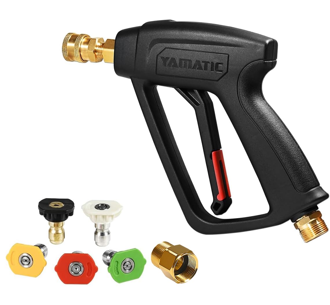 YAMATIC High Pressure Washer Short Gun with 5 Spray Nozzle Tips, Power Washer Spray Handle Replacement for Ryobi, Simpson, Craftsman, Greenworks, Troy Bilt, Honda and More, 4000 PSI