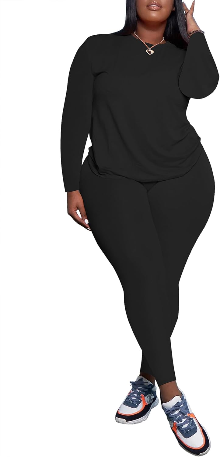 PINSV Women's Plus Size 2 Piece Outfits Tracksuits Long Sleeve Top Pants Sets Sweatsuit - Image 2
