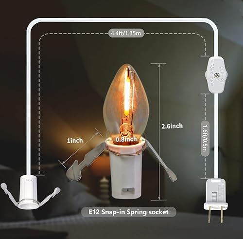 Miniatura 3 de Paquete de 4 cables de accesorios con bombillas LED de noche, cable blanco con enchufes de interruptor de encendidoapagado, bombilla LED C7 blanca