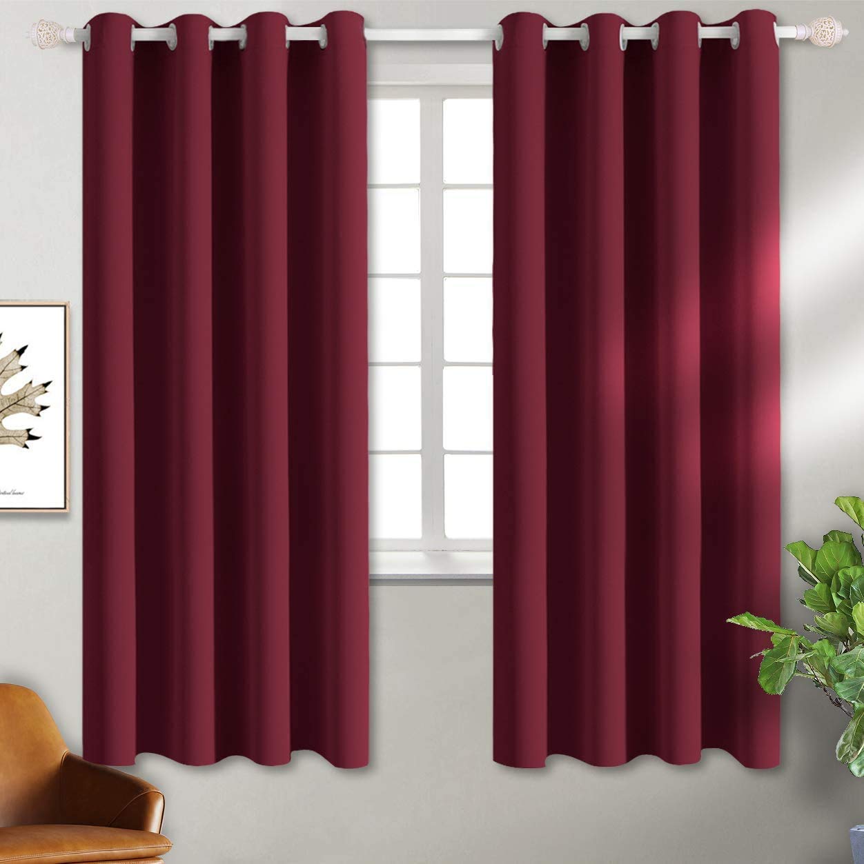 BGment Burgundy Blackout Curtains for Bedroom 63 Inch Long - 2 Panels