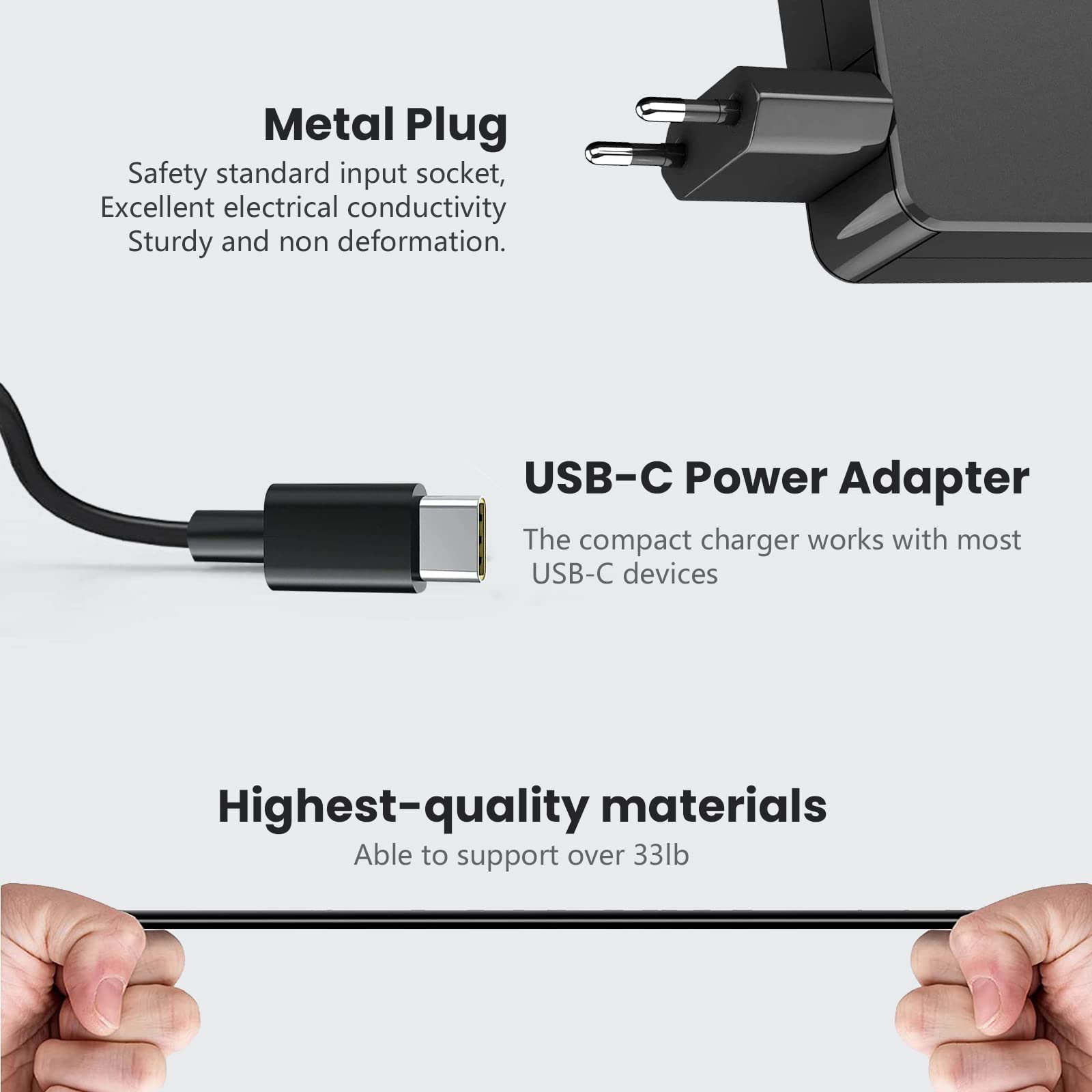 Chargeur USB C 65W Compatible avec LG Gram séries 14, 15, 16, 17, 14Z90Q, 15Z90Q, 16T90P, 16Z90P, 16T90Q, 17Z90P, 17Z95P, 17Z90Q, 17Z90R et 17Z90S et Les Samsung Galaxy S23/Note