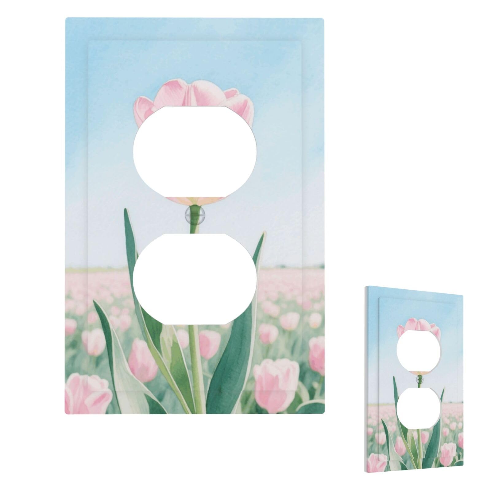 Fekiloot Duplex Flowers Wall Plate Cover Modern Decorative 1 Gang Light Switch Cover Unbreakable Receptacle Outlet Covers For Living Room Bedroom Home Decor