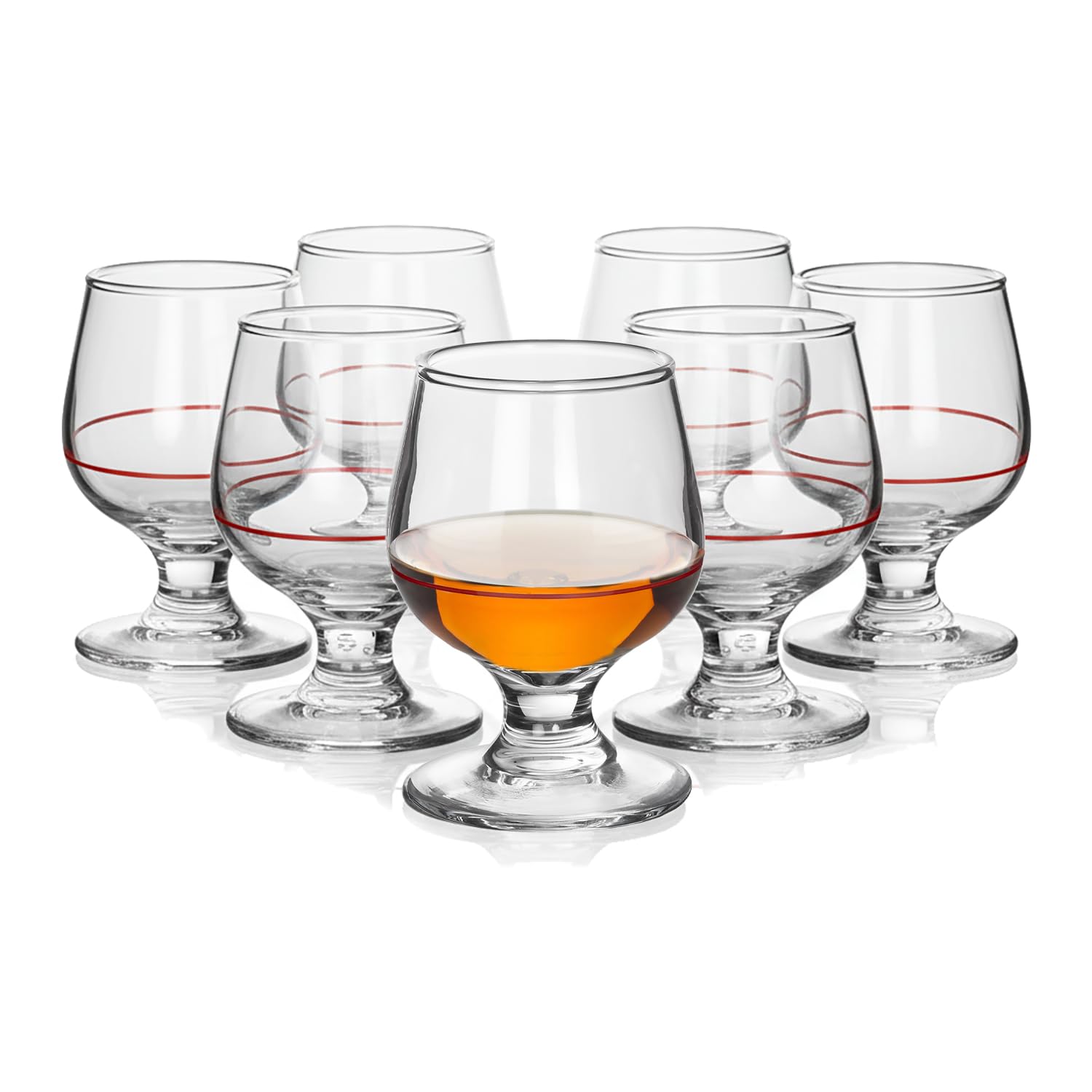 TWO TIGERS Pack Copas de Coñac Alessandro. Copa de Cristal, Tamaño. Copa Brandy Ideal para Licores. Hosteleria, Restaurantes, Bar, Fiestas (100ml Linea Roja (6Ud))