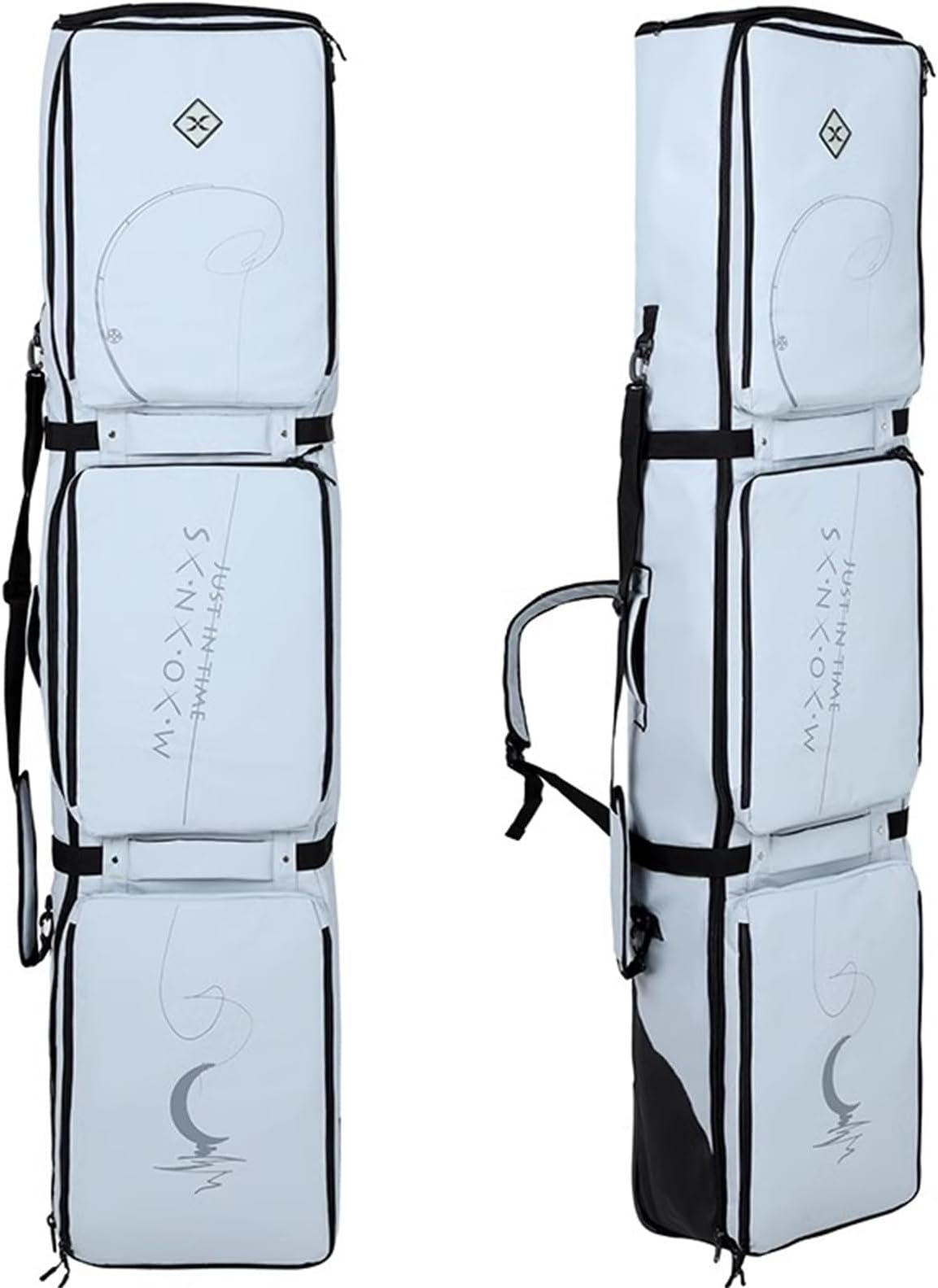 Roller Snowboard Bag with Wheels Double Rolling Ski Bag 65.3-68.5Inch Adjustable Length Padded Ski Bags for Air Travel Snowboard Boots