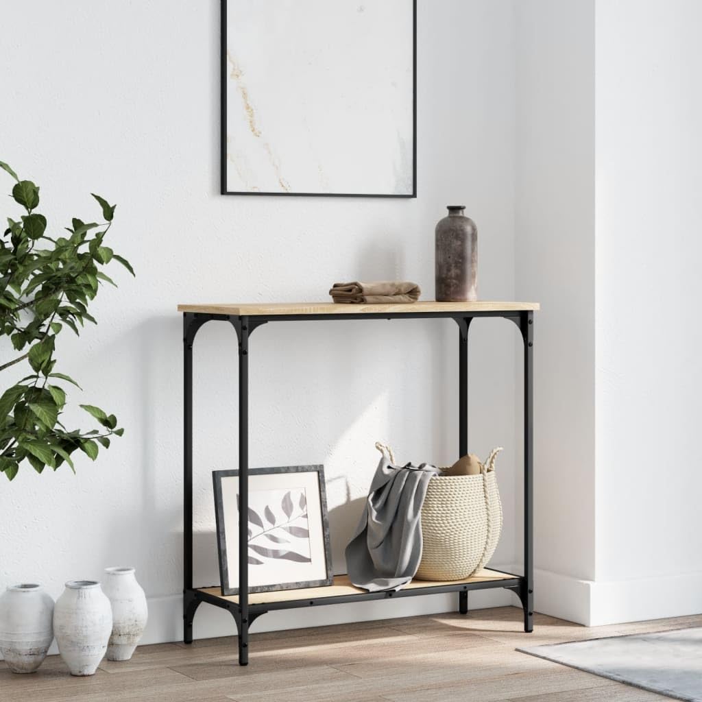 SXZenSpace Console Table Sonoma Oak 75x30.5x75 cm Engineered Wood with Metal Frame, Slim Hallway Adjustable Feet, Small Side for Living Room, Corridor and Bedroom