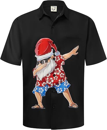 Hardaddy Mens Christmas Shirt Button Down Short Sleeve Funny Printed Hawaiian Aloha Santa Shirt