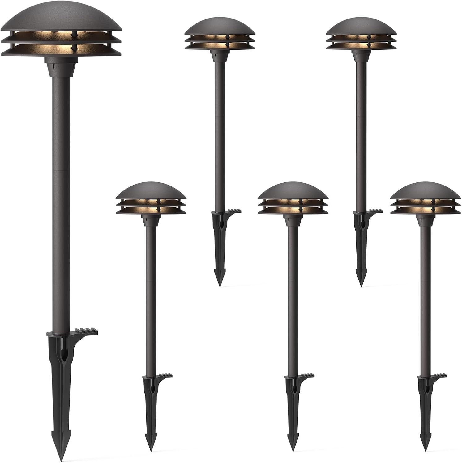 GOODSMANN Landscape Lighting Low Voltage Pathway Lights LED 2PK 4W 80 Lumen Outdoor Landscape Lighting 3 Tier Pagoda Landscape Path Lights 3000K Warm White Metal 12V AC Walkway Lights