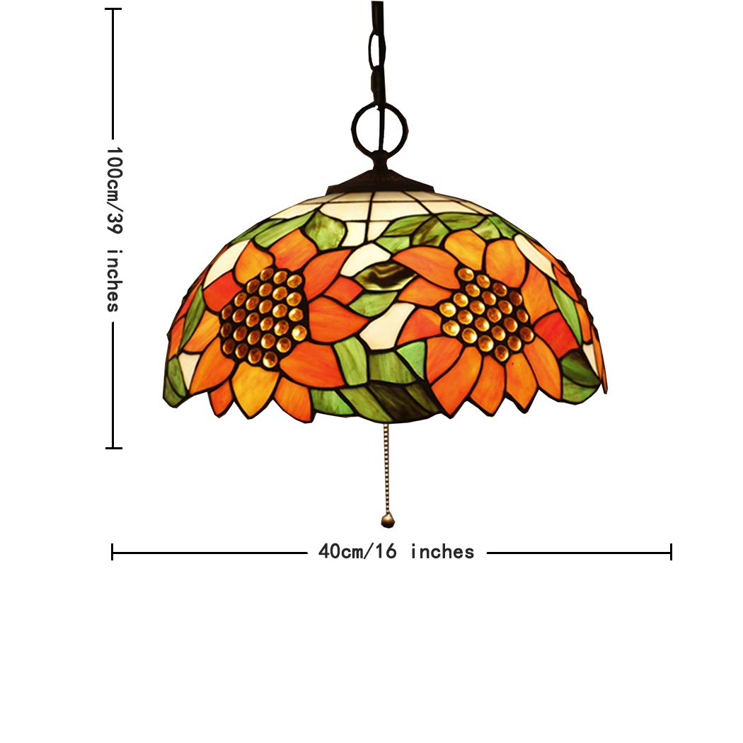 CFWSHJ Témous Pouces Vintage Vingt Pastoral Verre de Tournesol Shade 3 Lumières Style Plafond Lautres pour Le Salon Aislique, B, J