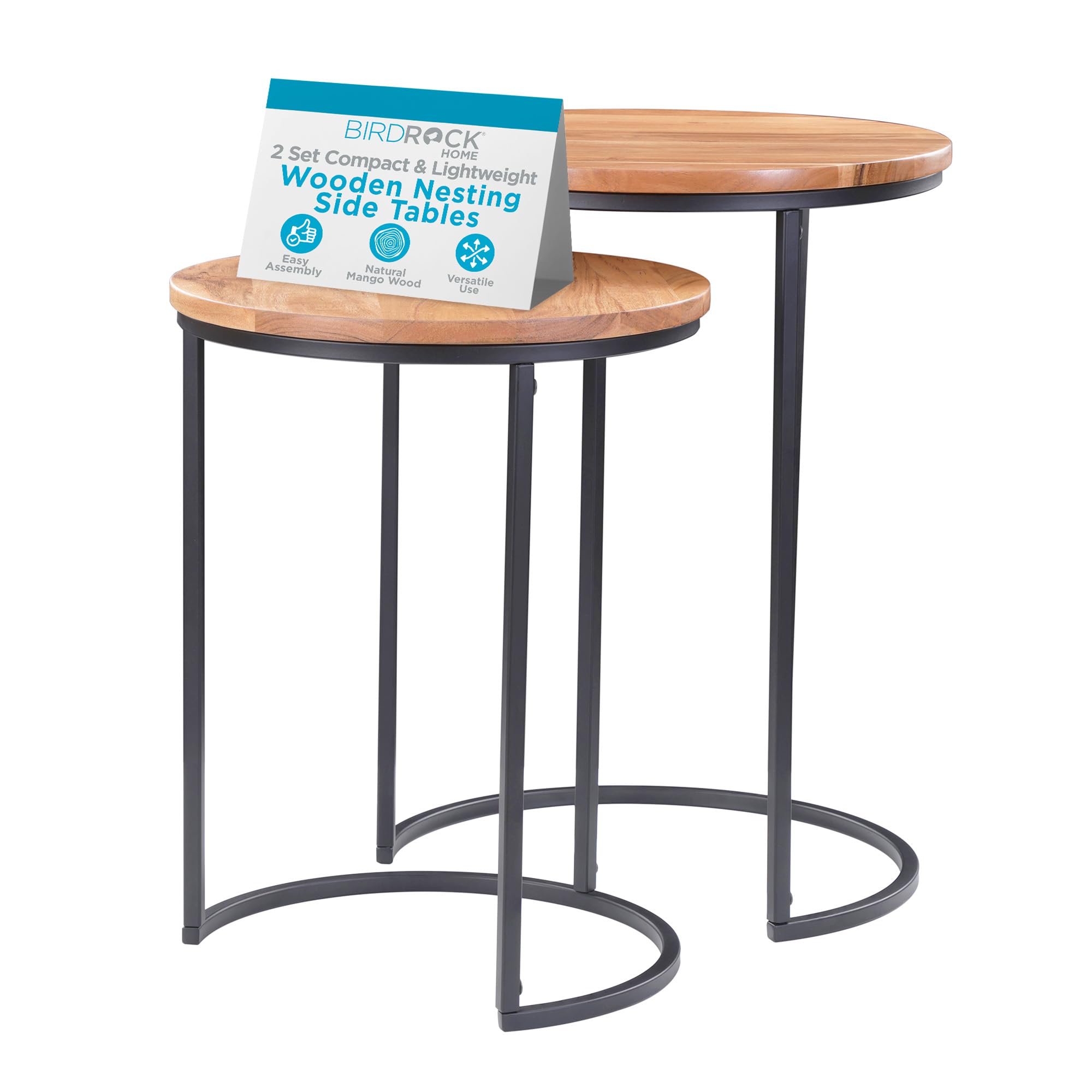 BIRDROCK HOME Wooden Nesting Side Tables - Mid Century Modern Stackable Coffee Table - Space-Saving Wooden End Table for Living Room, Bedroom,