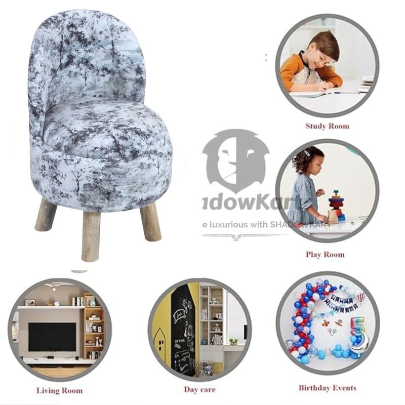 Image of Ottoman Kids pouffe Small Stool for Baby Chair Study Table Stool for Kids Room Baby Sofa Stepstool Children Cartoon Wooden Chair, 14x26 Inch, Black Grey