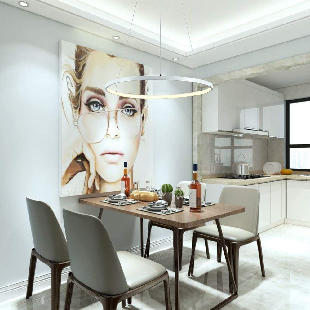 Lámpara colgante LED Moderna, lámpara contemporánea para iluminación Interior, 3 anillos, Blanca, 40 cm, 60 cm, 80 cm, cómoda