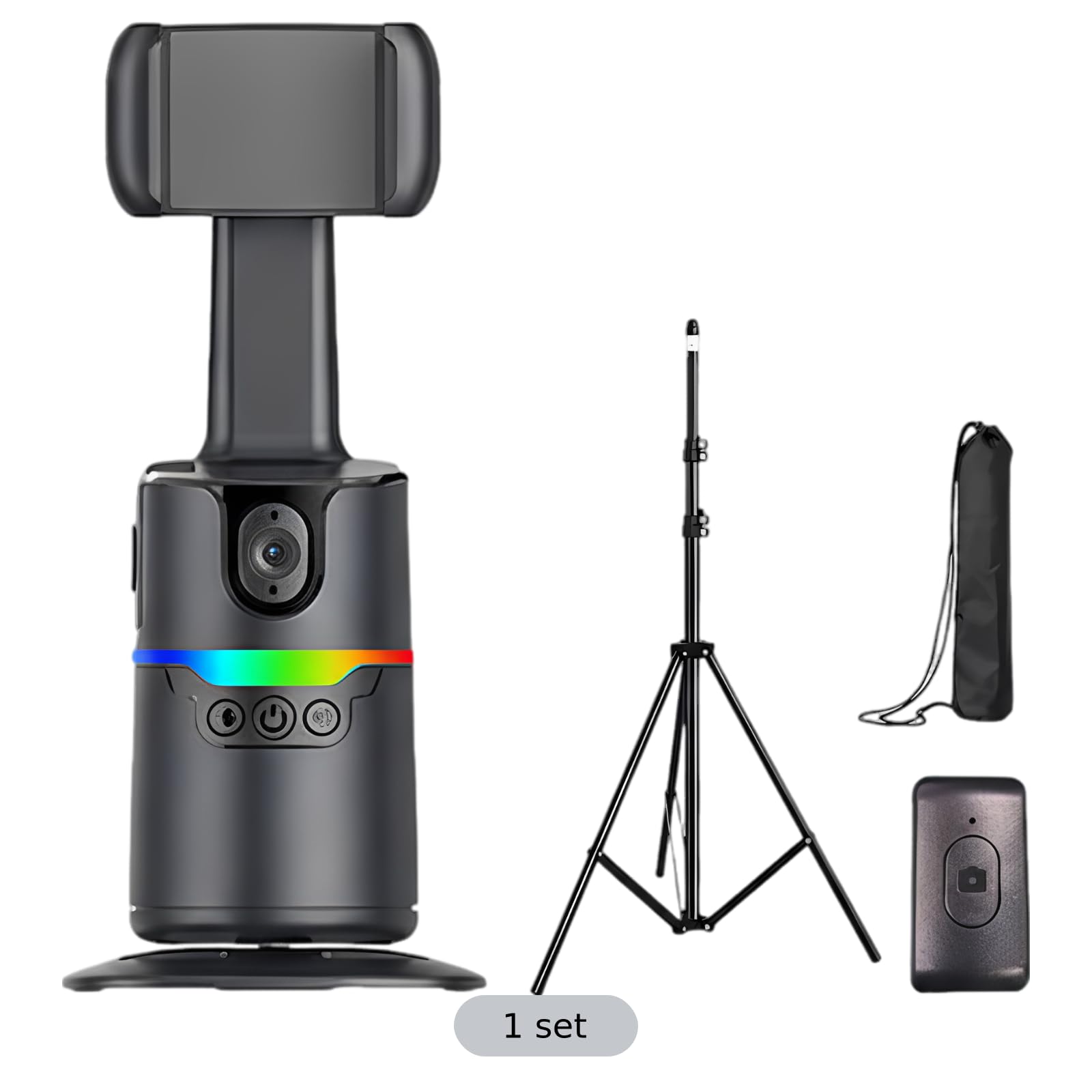 AI Smart Tracking Gimbal con telecomando wireless, rotazione a 360° Auto Face Tracking Phone Camera Treppiede Stand per Vlog Live Stream, Creazione di contenuti Social Media, 8,1 x 8,1 x 18 cm