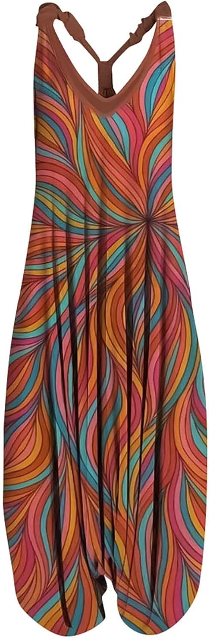 OIOLOYJM Summer Plus Size Boho Overalls for Women 2025 Fashion Jumpsuits Loose Fit Rompers Floral Printed Baggy Harem Pants