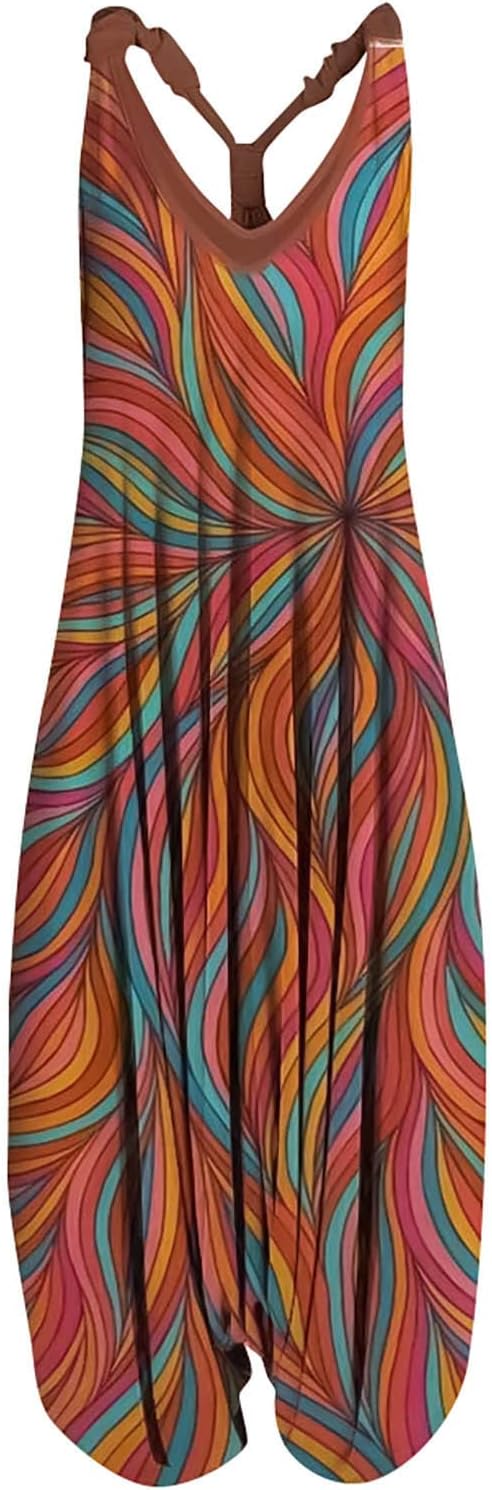 OIOLOYJM Summer Plus Size Boho Overalls for Women 2025 Fashion Jumpsuits Loose Fit Rompers Floral Printed Baggy Harem Pants